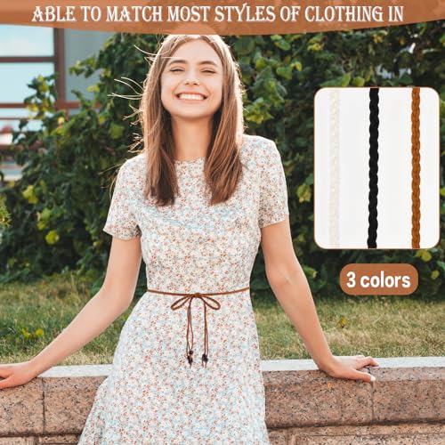 simarro 3 Stück Damen Dünne Geflochtene Taille Gürtel, Geflochtener Schmaler-Gürtel Damen Flechtgürtel Dekorativen Taillengürtel Gürtel für Kleid
