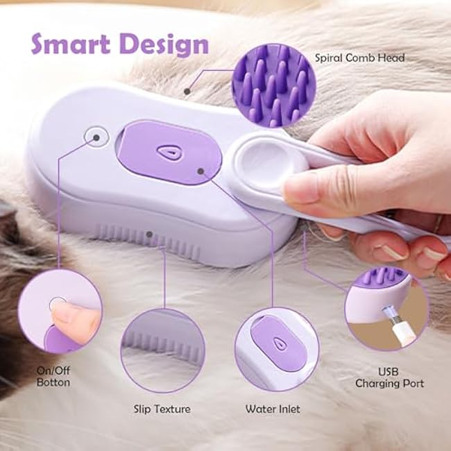 Cat Steam Brush, Rechargeable Pet Steam Grooming Brush with Collapsible Handle, Cat Brushes for Indoor Cats, Cat Water Brush, Detangling and Removing Loose Hair, includes Charging Cable-rF4ApaRQ