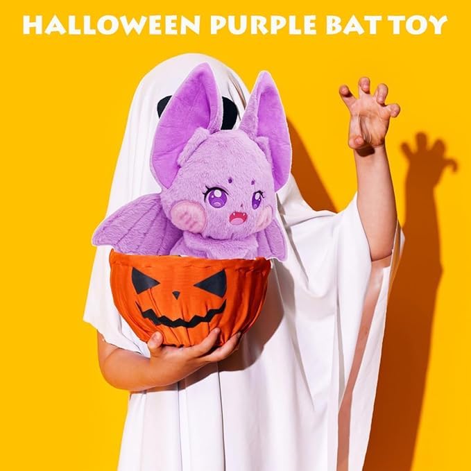 Image of Furry Purple Bat Plush Pillow Cuddly Gothic Bat Stuffed Gifts /13.7''