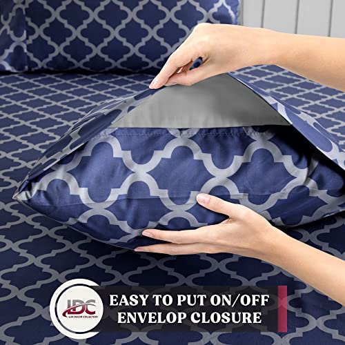 Lux Decor Collection Bed Sheets - 3 Pc Twin Sheets Set - 1800 Thread Count Brushed Microfiber Sheets - 16 Inches Deep Pocket Bedding Sheets & Pillowcases (Twin, Quatrefoil Navy Blue) #TOP3
