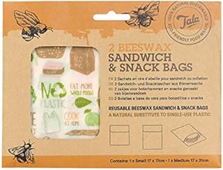 Tala Reusable Beeswax Food and Snack Bags, Childrens Patterned Design, 2 Bags Measuring 17x17cm & 17x21cm