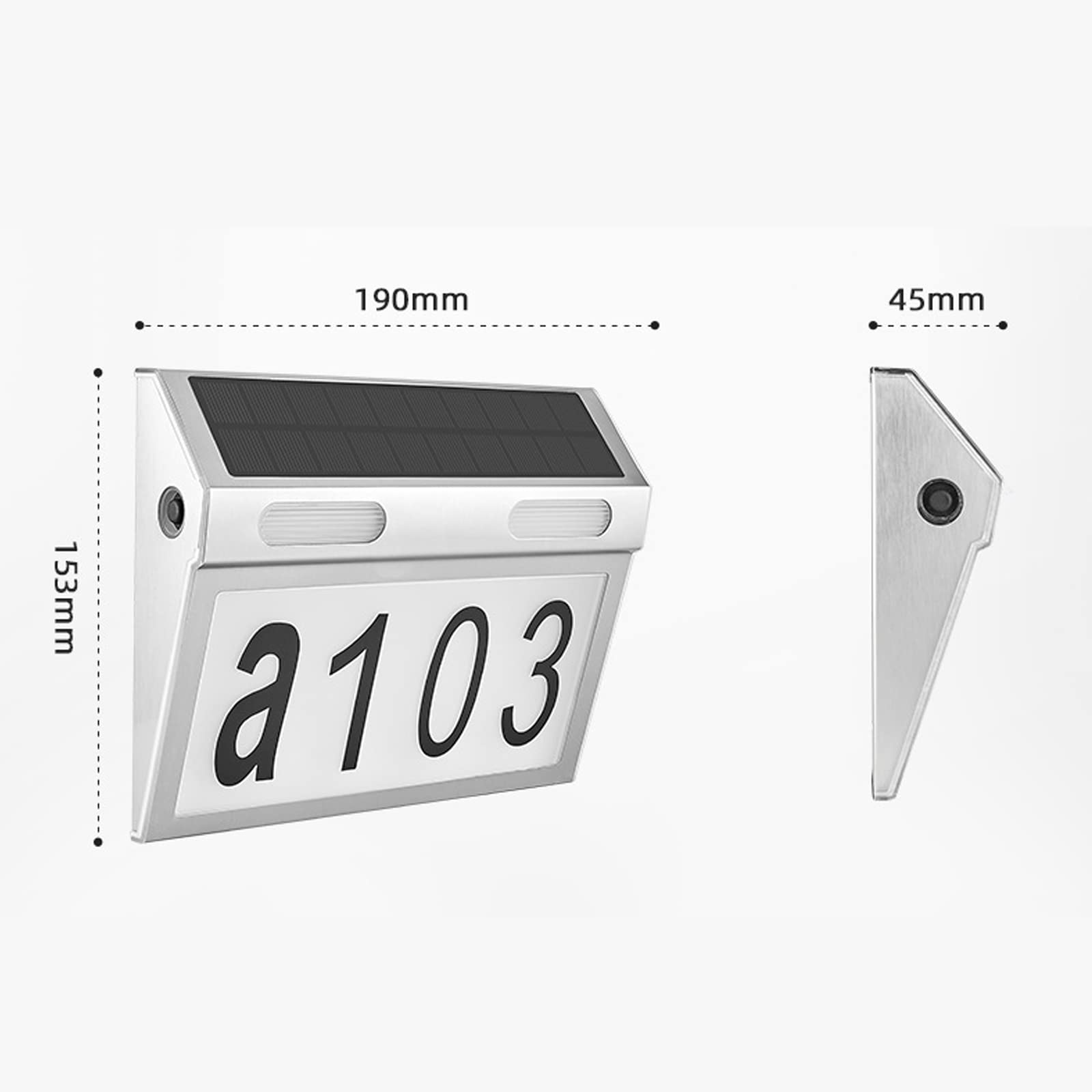 IP65 Solarna lampka numeryczna do drzwi, ze stali nierdzewnej, na zewnątrz, LED, solarne tablice z numerami domu z 3 trybami jasności, światła na ścianę, na zewnątrz, znaki numeryczne