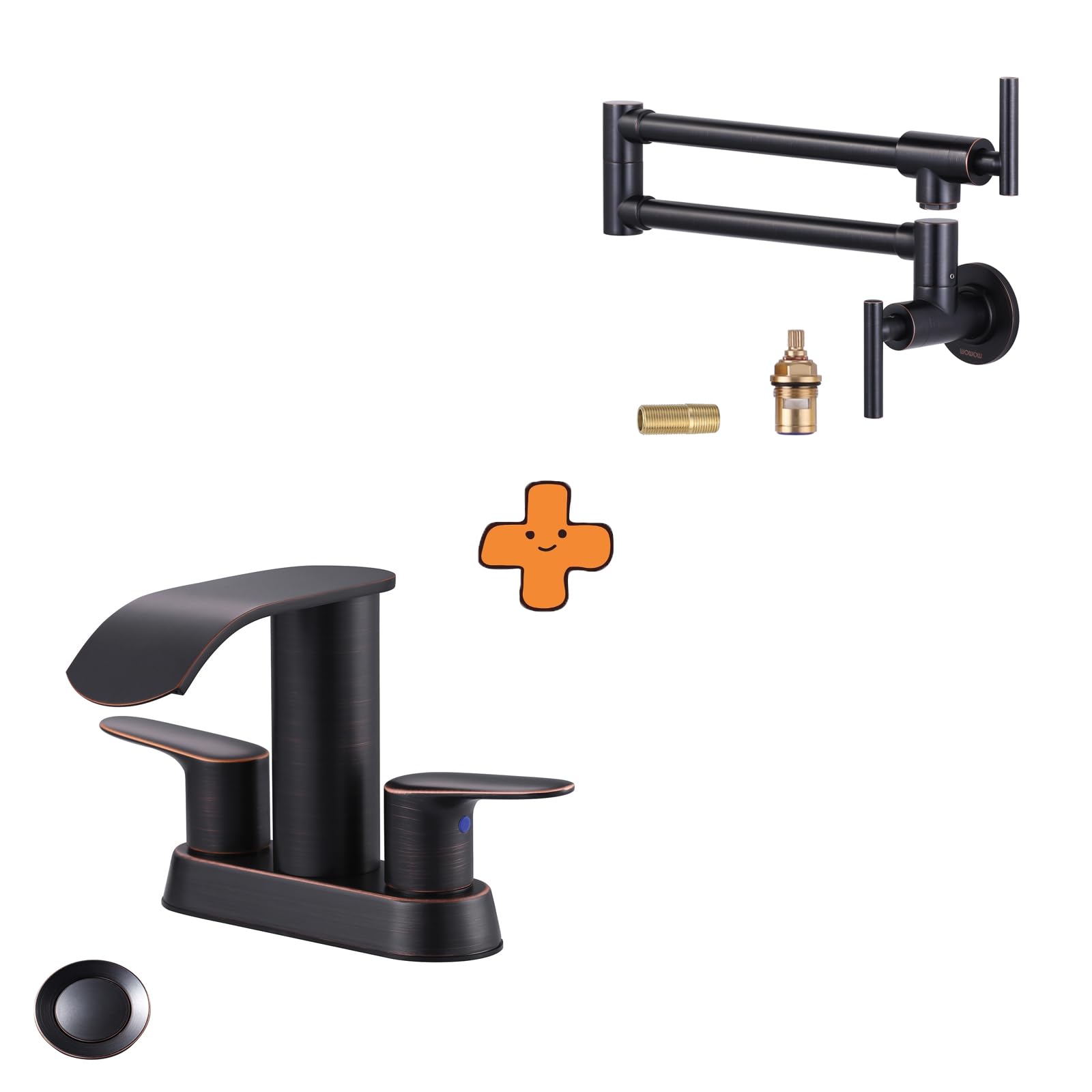 Jnfidosr Bronze Waterfall Bathroom Sink Faucet,Oil Rubbed Two Handles Bathroom Faucet And Pot Filler Faucet Oil-Rubbed Commercial Wall Mount Stove Faucet