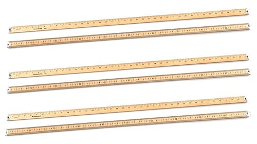 hand2mind Medidor económico de madera con extremos metálicos protectores para el aula escolar, el hogar u oficina (paquete de 6)
