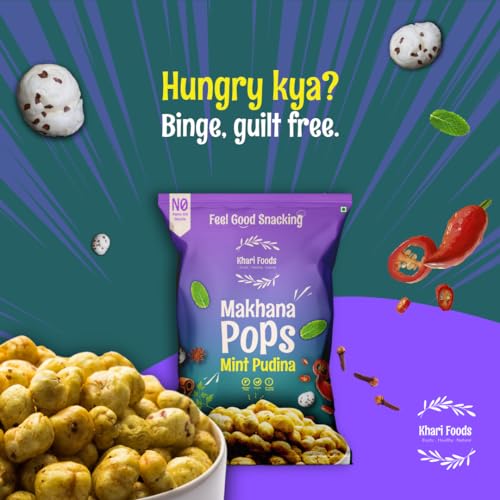 Image of Khari Foods Premium Flavoured Makhana 25g, Crunchy & Roasted Makhana Pops, Protein Source, Fibre Rich, No Palm Oil, Gluten Free (Mint Pudina)