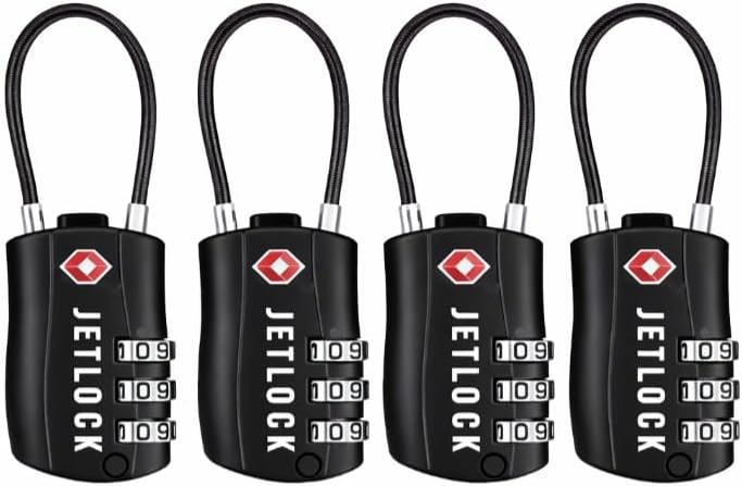 TSA Approved Luggage Locks, 3 Digit Combination Travel Lock, Heavy Duty Zinc Alloy Cable Lock for Suitcase, Backpack, Gym Locker. (4)