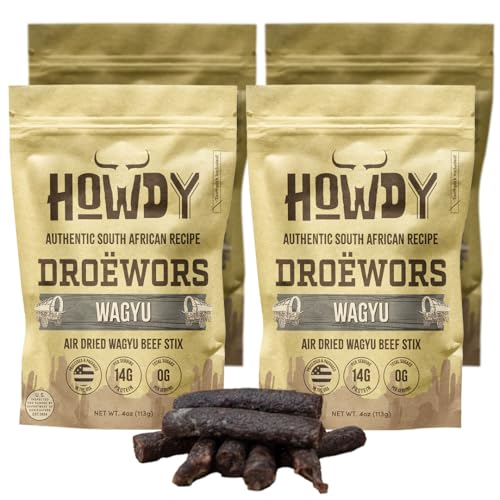 HowdySnax Wagyu Traditional Droëwors, Premium Air-Dried Wagyu Beef Sticks, High-Protein