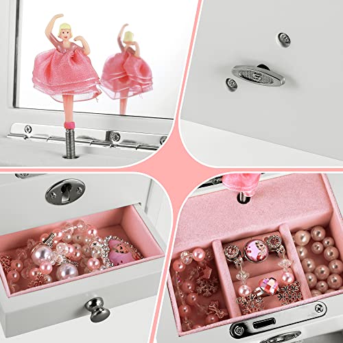 Jozen Gift Small Ballerina Musical Jewelry Box With Mirror For Girls，White Kid's Jewelry Storage Music Box,Children's Jewelry Organizer Music Jewelry Chest #TOP2