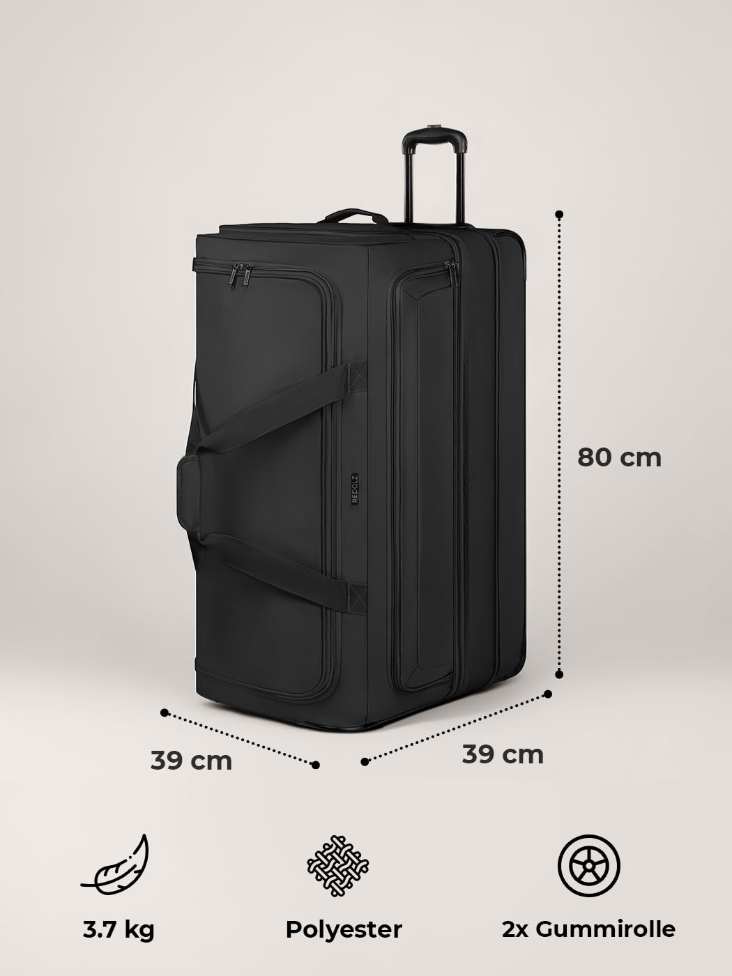 REDOLZ XL sehr große Jumbo Trolley-Reisetasche mit Rollen 80 cm [Sondergröße] Volumen mit Dehnfalte erweiterbar von 110 auf 140 Liter | extra Bodenfach für Männer & Frauen (Duffle Essentials)