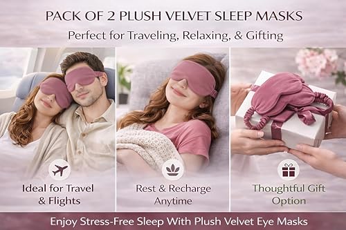 Image of Velvet Eye Sleep Mask for Men & Women Soft Light Blocking Sleeping Eye Mask with Adjustable Strap Travel Relaxation Eye Cover for Home Flight Deep Rest (Dusty Pink PC 2)