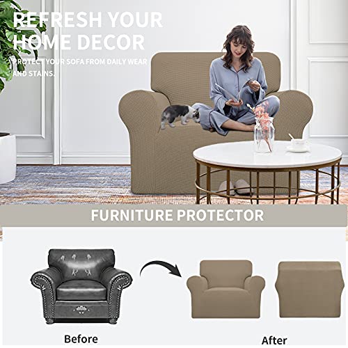 Image of Easy-Going Stretch Oversized Chair Sofa Slipcover 1-Piece Couch Sofa Cover Furniture Protector Soft with Elastic Bottom for Kids Spandex Jacquard Fabric Small Checks Natural