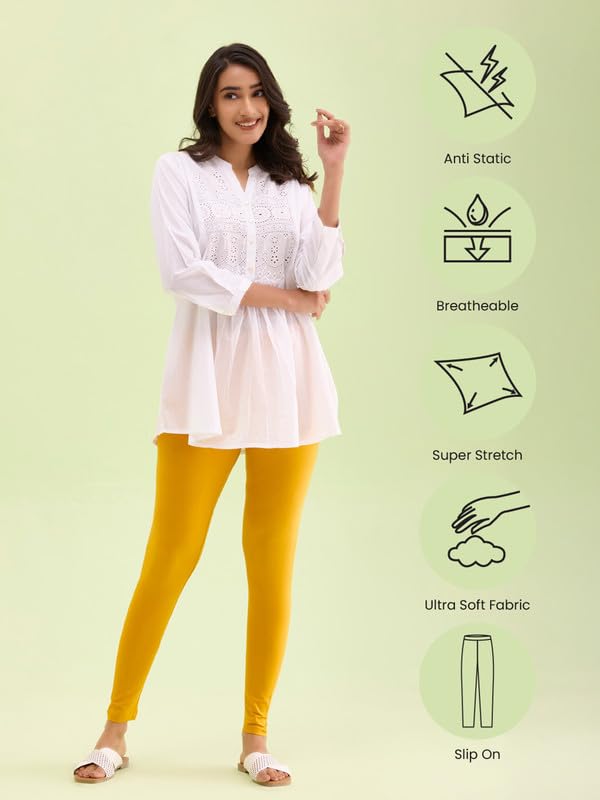 Image of GO COLORS Soft Cotton Stretch Ankle Length Leggings for Women | Breathable