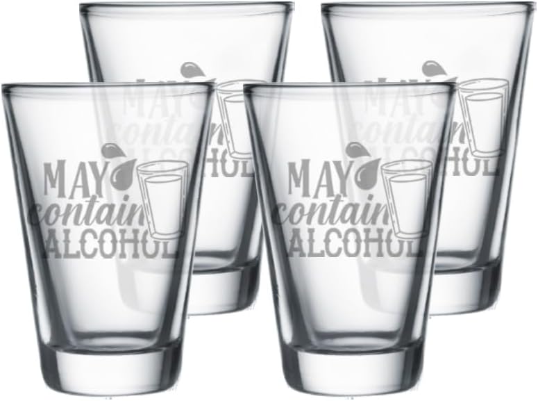 Funny Drink Quotes - 1.75oz Shot Glass, Custom Laser Etched Engraving Groomsman and Bridesmaid Wedding Favor Gift (May Contain Alcohol (Set of 4))