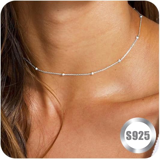 FUNEIA 925 Sterling Silver Necklace for Women Trendy Dainty Real Silver Chain Necklace Simple Thin Box Chain Beaded Chain Snake Chain Herringbone Necklaces Jewelry 14/16/18 Inch - Image 9