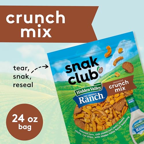 Snak Club Crunch Mix with Hidden Valley Ranch Seasoning, Toasted Corn, Chili Cheese Corn Jacks, Sesame Sticks, and Rye Chips, Kosher Snack, 24 oz Resealable Bag - image 2