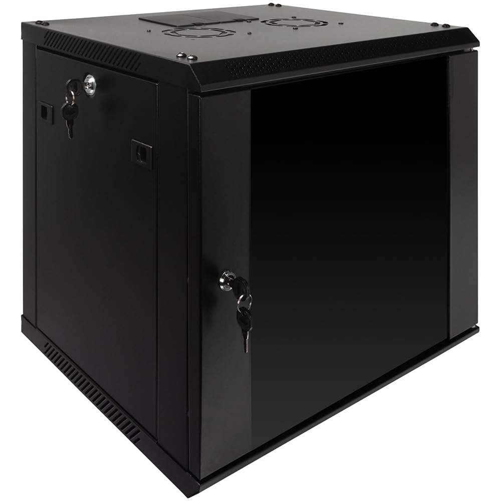 Armadio A Muro NavePoint 9U Per Server Rack, Porta In Vetro, Ventola Inclusa, Profondità 45cm, Capacità 50kg - Soluzione Salvaspazio Per Rete E LAN