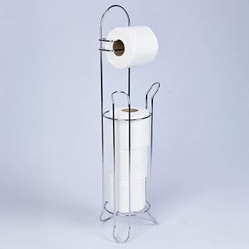 MallArt® Ayaklı Yedekli Tuvalet Kağıtlığı - Paslanmaz Metal Klozet Yanı Tuvalet Kağıdı Standı, Delme Gerektirmeyen Çok Fonksiyonlu Banyo Organizeri ve Rulo Tutucu