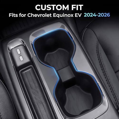 Image of Center Console Cup Holder Inserts for Chevrolet Equinox EV 2026 2025 2024 (Not for Gas), Interior Accessories TPE Car Cup Holders Covers Protector for Chevy Equinox EV 2024-2026, Black