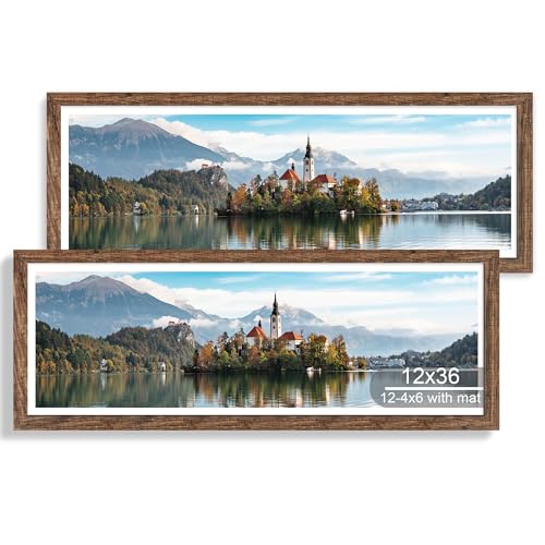 Hongkee 12x36 Picture Frame Set of 2, Collage Twelve 4x6 with Mat, Glass