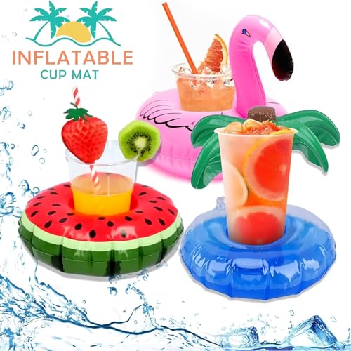 15 Stück Aufblasbare Getränkehalter Pool Getränkehalter Pool Cocktailhalter mit Luftpumpe, Flamingo Palme Pool Party Deko Badespielzeug für Kinder, Sommer Gadgets für Schwimmbad Whirlpool Party