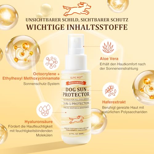 Hunde Sonnenschutz-Spray SPF 25 – Leichtes, Öl-basiertes UV-Schutzspray für empfindliche Haut | Beruhigende & Feuchtigkeitsspendende Formel mit Aloe, Ringelblume und Hafer | 80 ml​