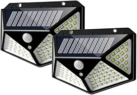 Kit 02 Luminária Energia Solar para Parede Externa com 100 Led Sensor Presença 3 Funções Lâmpada Solar Refletor De Energia Solar Iluminação Led - Linha Premium (Kit com 02 Luminarias)