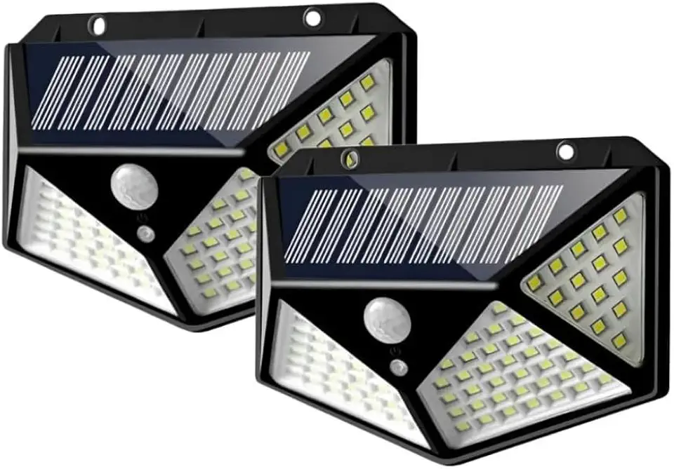 Kit 02 Luminária Energia Solar para Parede Externa com 100 Led Sensor Presença 3 Funções Lâmpada Solar Refletor De Energia Solar Iluminação Led - Linha Premium (Kit com 02 Luminarias)