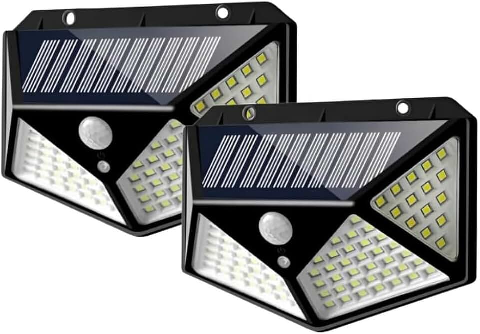 Kit 02 Luminária Energia Solar para Parede Externa com 100 Led Sensor Presença 3 Funções Lâmpada Solar Refletor De Energia Solar Iluminação Led - Linha Premium (Kit com 02 Luminarias)