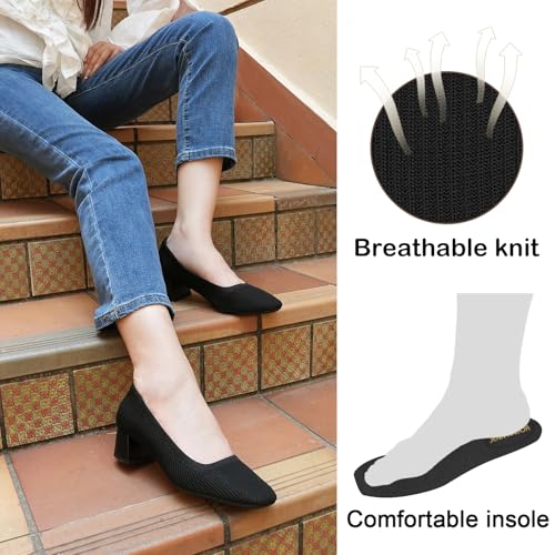 JENN ARDOR Low Chunky Heels Dress Shoes for Women Comfortable Knit Block Heeled Pumps Square Closed Toe Dressy Casual Wedding Party Prom Office Work Slip on Shoes2