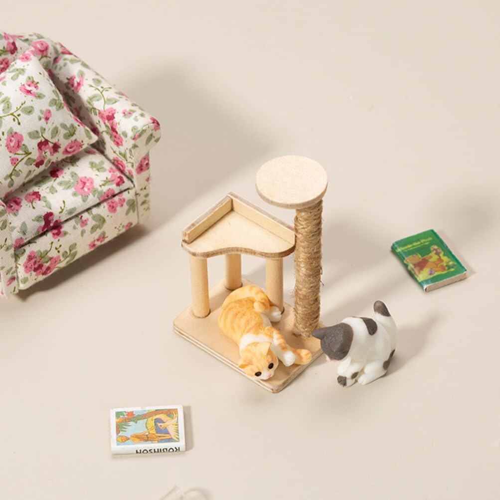 review Angoily Model Decorations Miniature Dolls pet Accessories Tree Model Shelf Kitten cat Scratching Post Care Household Wooden Mini Toy Desktop cat Figurines Pretend