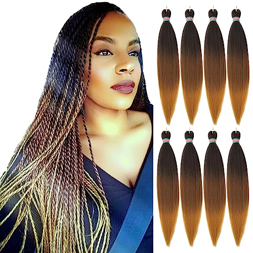 RUN SHUI Pre-stretched Braiding Hair, Kanekalon Braid Hair Extensions, Ombre Braiding Hair Pre stretched, Crochet Twist Braid (28''-8packs, 1b3027)