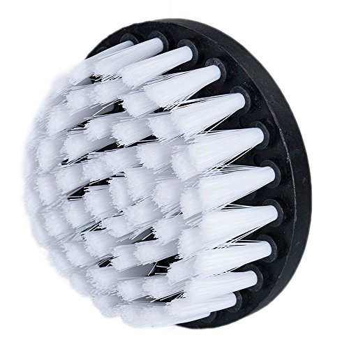Hifrom Drill Brush - 4 Inch Power Drill Attachment Soft Bristle White Quick Change Shaft Scrub Cleaning Brush For Carpet, Upholstery, Leather, Glass (White) #TOP3