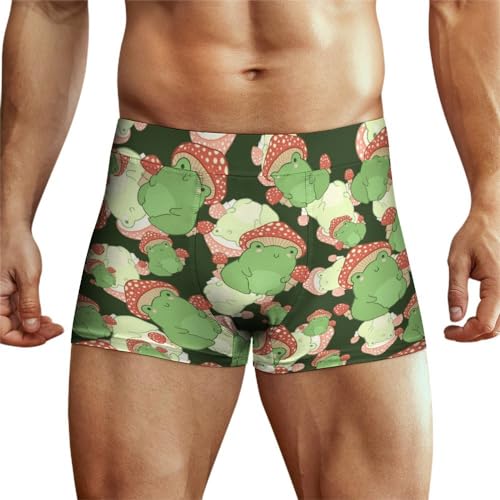 Jeireumteor Mushrooms Frog Boxer Briefs Men Underwear Boxer Shorts Soft Stretch Underwear Trunks Bulge Enhancer for Mens