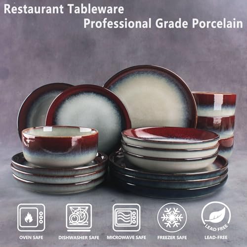 Image of Ceramic Dinnerware (16 pcs) Serve 4 people, Plates and Bowls Sets,Handmade Reactive Glaze Dishes Set, Chip Resistant and Scratch Resistant, for Oven & Dishwasher & Microwave Safe