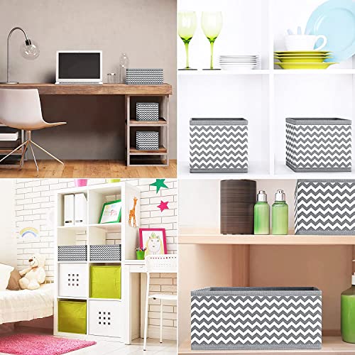 Image of House of Quirk Non-Woven Foldable Cloth Storage Box Closet Dresser Drawer Cube Basket Bins Containers Divider with Drawers With Zipper for Utensils,Underwear,Bras,Socks,Set of 6(Wave Grey)