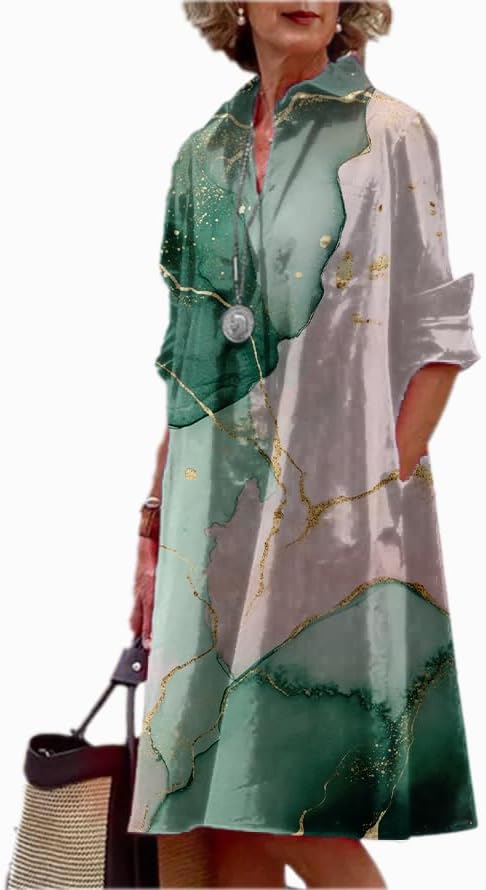 Womens Shirt Dress 3/4 Sleeve Button Down Midi Tunic 2025 Summer Beach Fashion Casual Trendy A-Line Tee Shirt Dress