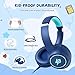 Kids Headphones Wired for School, 85/94dB Volume Limit, Wired Over Ear Headphones for Kids Boys Girls with Microphone, Stereo Sound 3.5mm Cord for Kindle Tablet Airplane Travel, Navy Blue