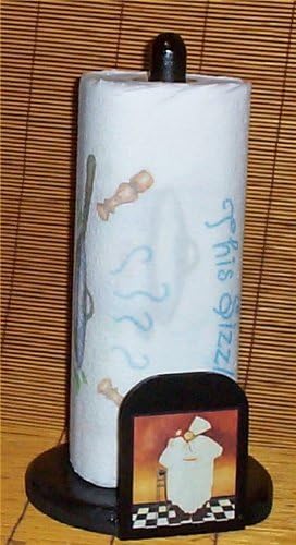 Fat Chef Paper Towel Holder Wood Bistro Chef Decor Blk