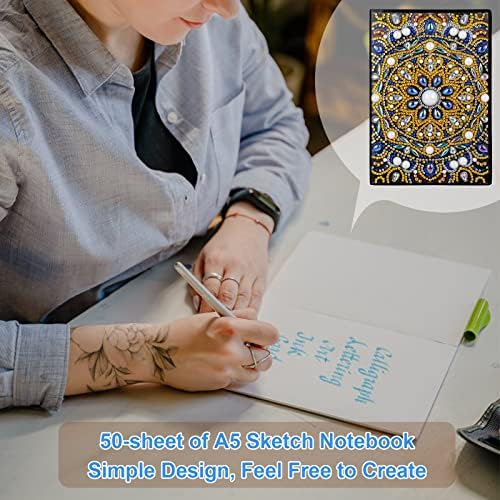 MWOOT 5D DIY Mandala A5 Diamond Pasted Painting Notebook Kits, Special Shaped Rhinestones Painting Journal Sketchbook, Embroidery Cross Stitch Leather Blank Diary Book with Tools for School Office