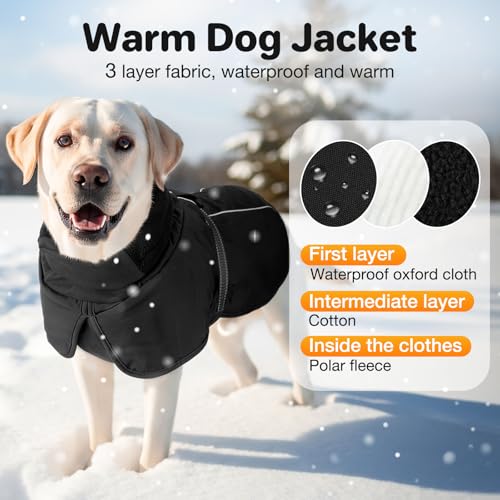 Warme Hundemäntel, wasserdichte Reflektierende Hundejacke, Winddichter Wintermantel mit Hohem Kragen Weichem Fleecefutter, Verstellbare Passform Hunde Hundemantel Für mittelgroße bis große Rassen