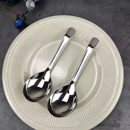 ZDFQly 6.7 Inches Soup Spoons, 2 Pieces Premium 18/10 Stainless Steel Table Spoons, Deep Bowl, Perfect for Pho, Ramen, Noodles, Wonton, Dumpling, Rice, Silver, Dishwasher Safe