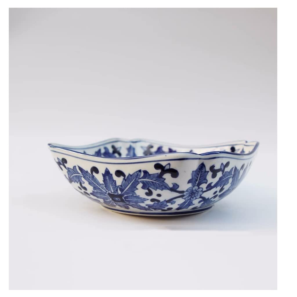 WOTZOV Fruit Bowl Ceramic Fruit Plate Dish Retro Deep Plate Tableware Snack Plate Household Salad Plate Fruit Plate Fruit Basket For Kitchen Pedestal Fruit Bowl，B