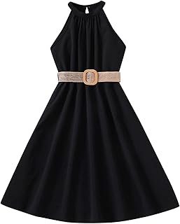 Vestido de verano para niña, vestido infantil, color liso, escote colgante, colección de cintura, vestido de princesa