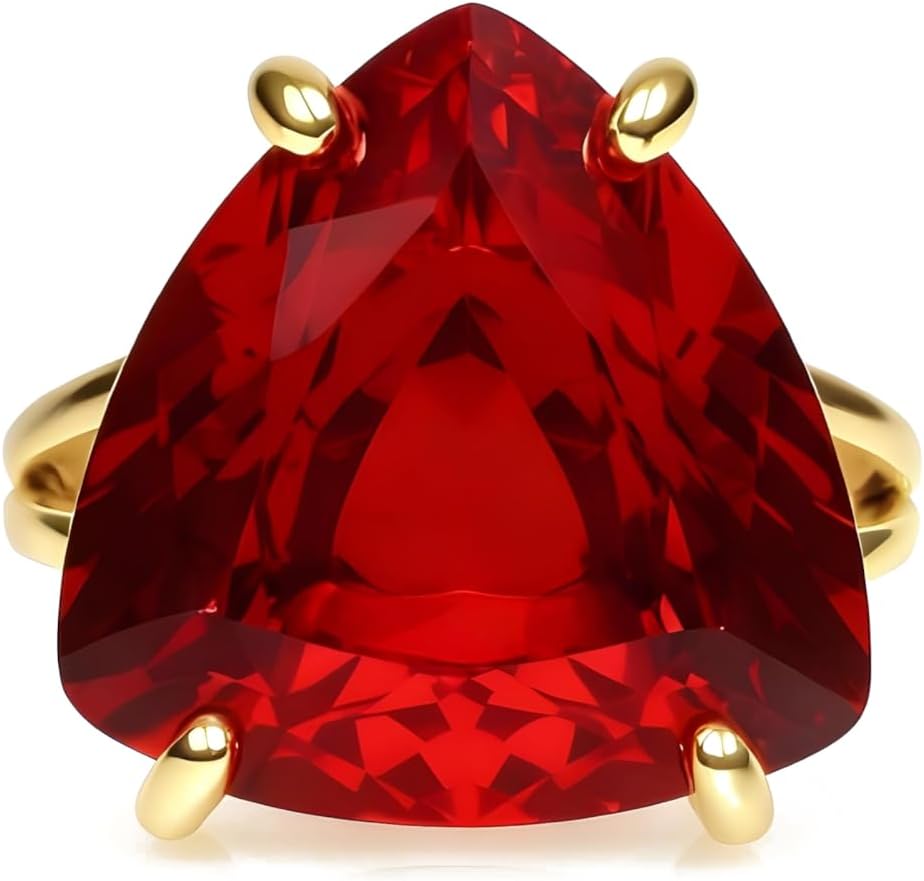 14k Gold Vermeil Ruby Ring - Trillion Cut Gemstone Ring - July Birthstone Jewelry - Red Ruby Statement Handmade Gold Jewelry