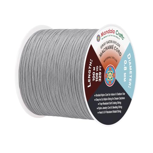 Mandala Crafts 0.8mm Gray Rattail Nylon Satin Cord for Jewelry Making