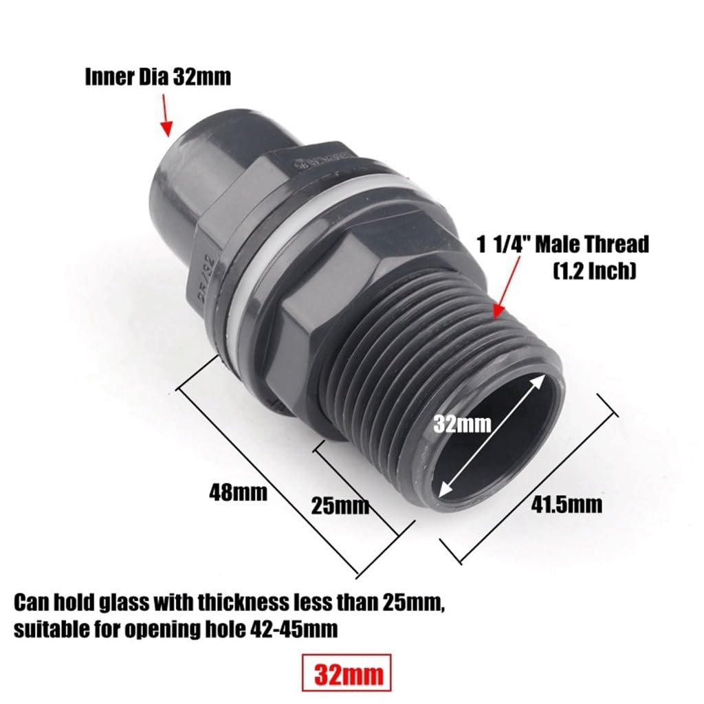 Adaptador de Tanque de Agua Conectores de tubería de PVC for Acuario, for jardín, Toma de Agua, Juntas de desbordamiento, Piscinas acuáticas, Herramientas de Bricolaje de UPVC.(32mm)