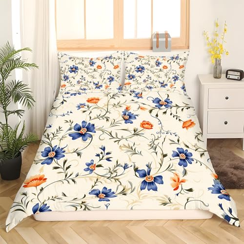 Housse de couette 160x200 fleurs en microfibre au toucher soie