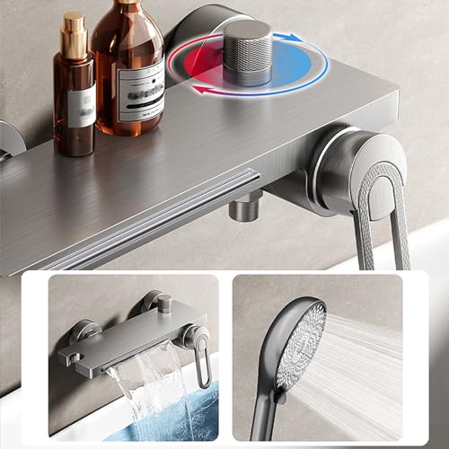 Mitigeur cascade bain-douche or brossé et chrome haute résistance avec flexible 2 trous