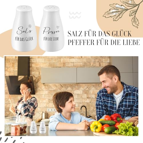 Geiserailie Salz- und Pfefferstreuer Hochzeitsgeschenk Set mit Salz und Pfeffer Aufkleber Hochzeit Geschenkideen für Brautpaar Einzugsgeschenke Einweihungsgeschenke für Wohnung Haus(Elegant Stil)