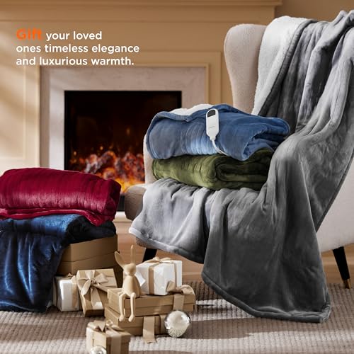 Bedsure Electric Blanket Heated Throw - 6 Heat Levels & 10 Timer Settings, Ultra-Soft Flannel & Sherpa Fast Heating Throw, 130x160cm, Overheat Protection, Green - Image 6